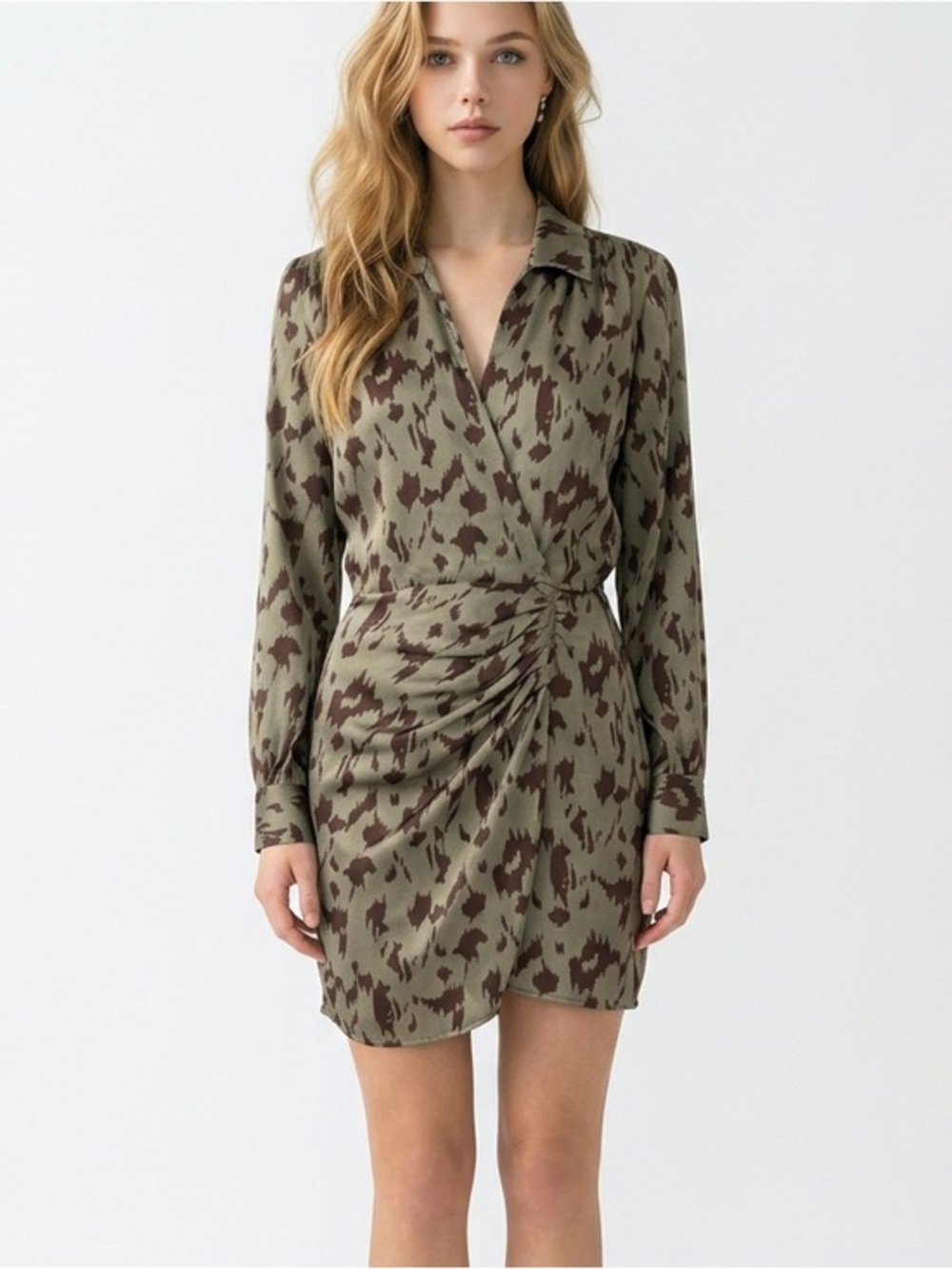 NWOT |•HEARTLOOM•| Brown Camo-like Print Wrap Draped Dress Size Small